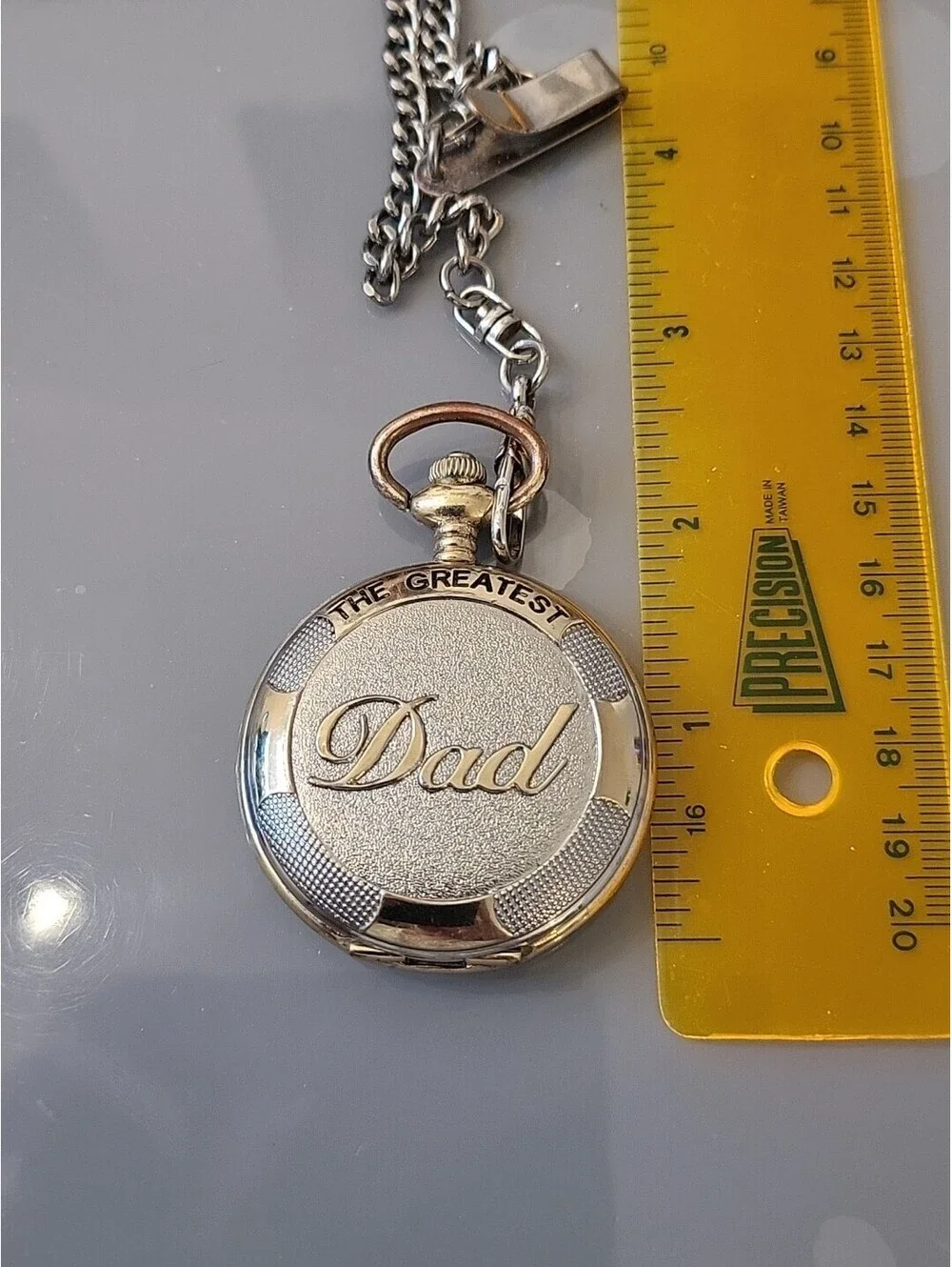 The Greatest Dad Pocket Quartz Watch Silver/gold Chain New Batt. Working EUC mpc